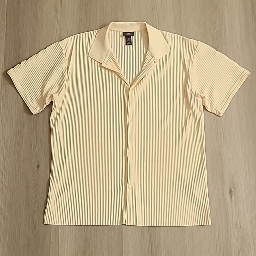 H&M Men's Cream Ribbed Texture Oversized Resort Short Sleeve Shirt XL